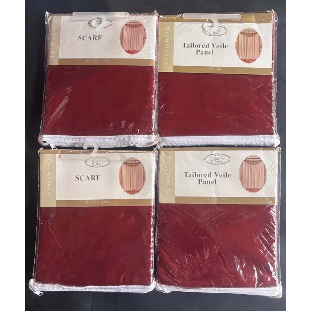 Kennedys Totally Home Burgundy Sheer Scarf 40"x216" Voile Panels 60"x84" 2 sets
